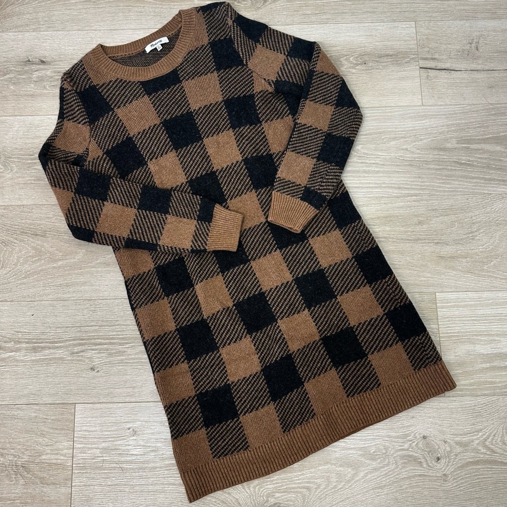 Madewell Crewneck Sweater Dress in Buffalo Check